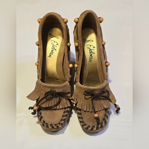 Sam Edelman Suede Beaded Fringe Moccasin Wedge - Picture 2 of 10